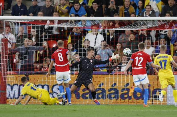 Soccer Football - Nations League - League B - Group 1 - Czech Republic v Ukraine - Eden Arena, Prague, Czech Republic - September 10, 2024 Ukraine's Vladyslav Vanat scores their first goal REUTERS/David W Cerny