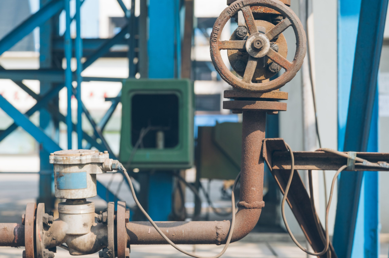 steel pipelines and cables in a plant,Industrial zone.
